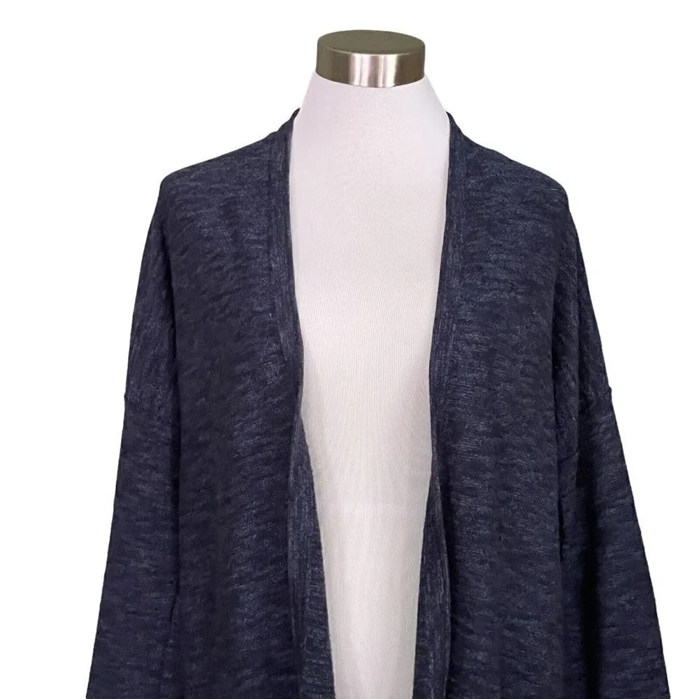 J Jill Womens Denim Blue Cotton Open Front Cardigan Womens Sz XS Marled Knit